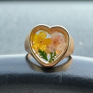 Floral Heart Ring in Gold with Yellow and Pink Accents